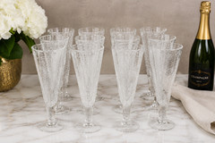 VTG Pier 1 Reflections Crackle Glass 8 oz Champagne Beer Flutes Set of 12