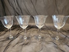 Vintage Optic Pattern Etched Crystal Cordial Aperitif Glasses Set Of 4