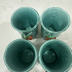 Vintage Napco 1962 Juice Glasses Set Of 4 Teal With Oranges
