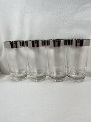 Set 4 Vintage Silver Rim Highball Glasses 5.5” Tall MCM Barware Tumbler