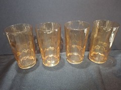Vtg Jeannette Glass Hex Optic Iridescent Marigold Tumblers Carnival Glass SetOf4