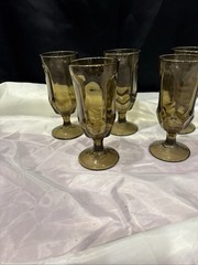 Five (5) D2Z1 by Duz Crystal 6 1/2” Smoke Brown Water Goblets