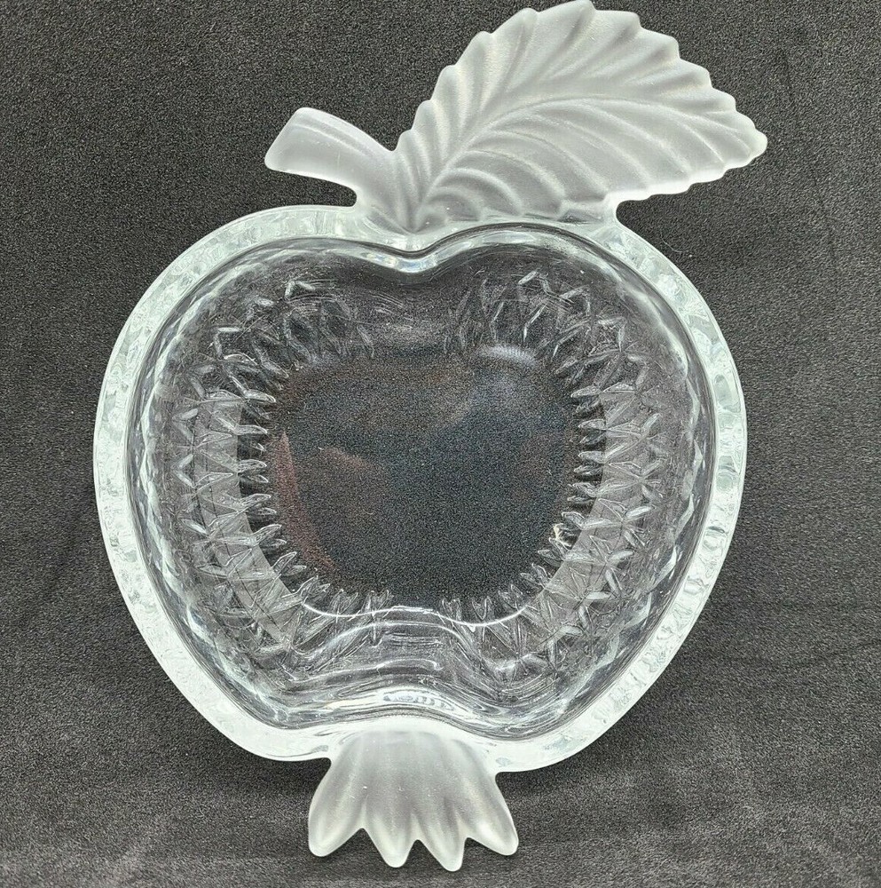 Vintage Crystal Apple Candy Dish Bowl Heavy Sparkling Wedding Gift Fruit Decor