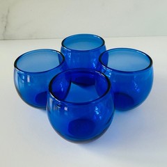 💠 Hazel Atlas Royal Lace Cobalt Blue Roly Poly Glasses Set 4 Depression