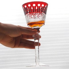 Bohemian Style Ruby Red Wine Goblet Glasses Hand Cut St.Louis Stemware Gift Pack