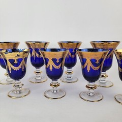 Interglass Italy | Cobalt Blue Italian Crystal Wine Glasses, 4 large and 5 Small