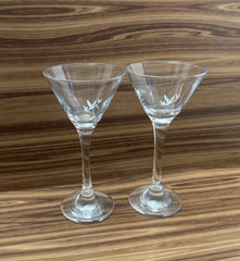2 Grey Goose Vodka Triple Goose Logo Martini Glasses Tall Stem 7” Etched Glass
