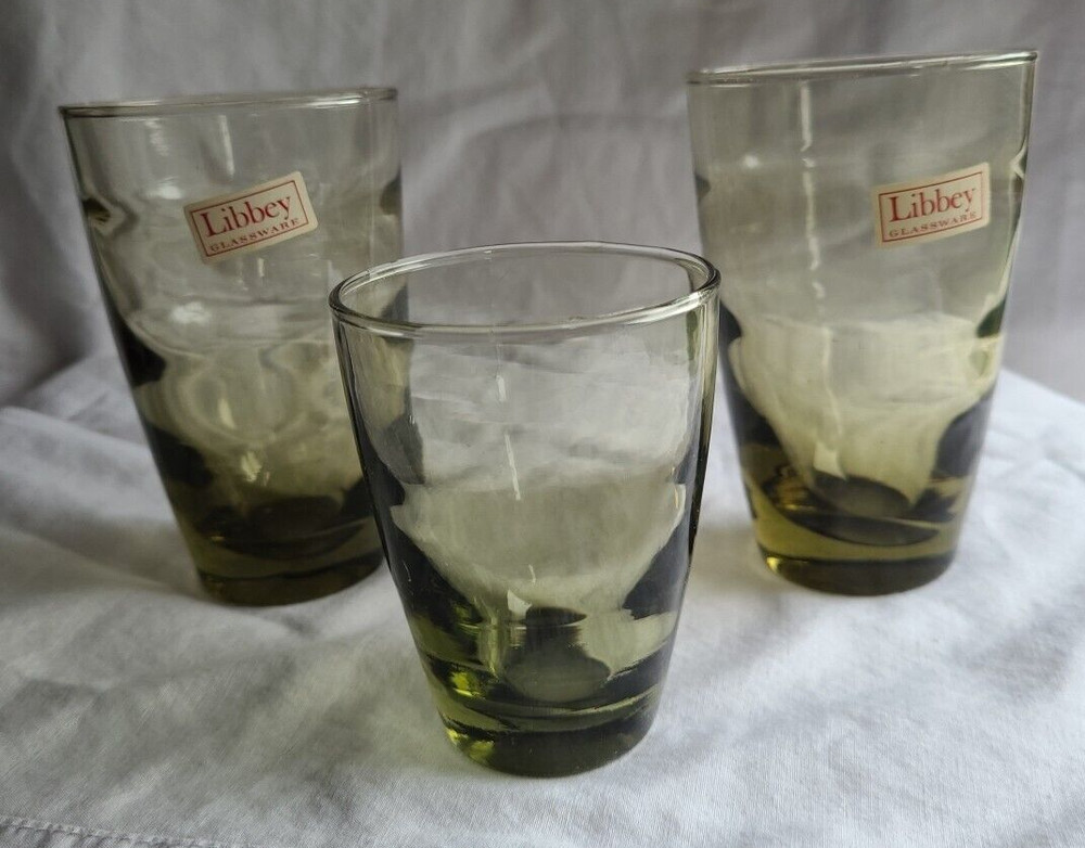 Libbey Glass Olive Green LRS279 Saturn Optic Tumblers Vintage NWT LOT 3