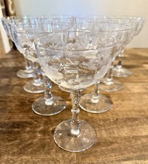 Vintage Set 10 Etched Coupe Champagne Glasses Grapes/Vines 1930 Tiffin Style