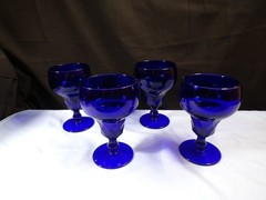 Set of 4 Fenton Georgian Cobalt Blue Glass Water Goblets