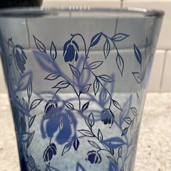 Libbey Blue Bolero Water Glasses Applied Blue Fuchsia Flowers Set of Three