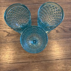 Set Of 3 Hobnail Vintage Style Teal/Green Goblets Glasses 7” Footed Heavy