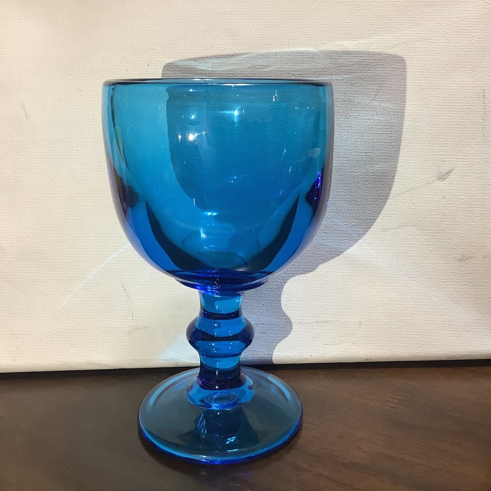 1- Vintage Imperial Glass Turquoise Antique Blue Glass Goblet Hoffman House 6″