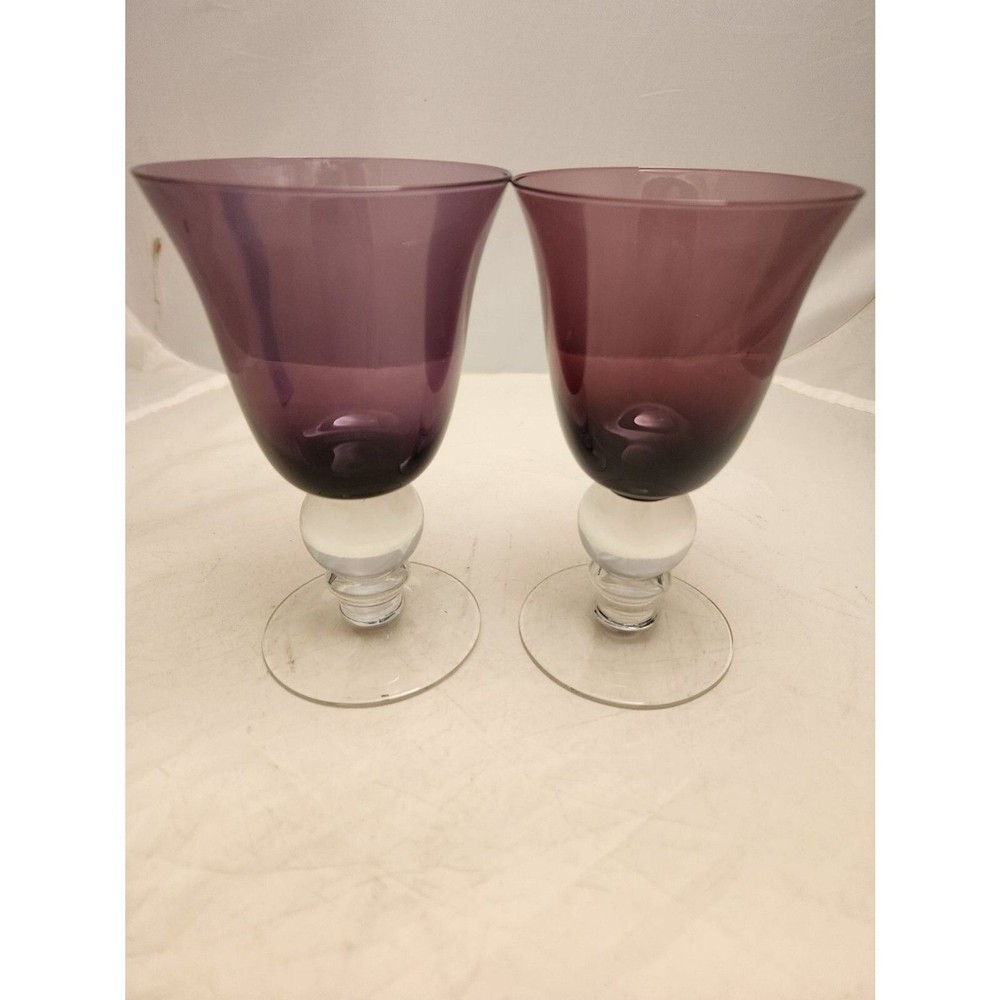 #7739 Amethyst Purple Wine Water Stem Glasses Pair