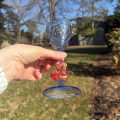 Salviati Murano Swan Stemmed Wine Glass Pink Aventurine Blue Glass Barware VTG