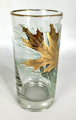 MCM Glasses w/ Gold Oak Leaf Design Set of 3 Barware Vintage. GOOD QUALITY!
