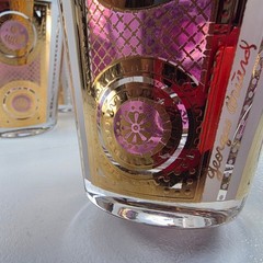 5 VTG Georges Briard Signed RARE Amethyst Gold Rocks Glasses MCM Barware 22K