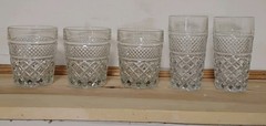 Vintage Set of 5 Anchor Hocking Wexford Diamond cut lowball and highball glasses