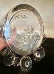Vintage MCM Set Of 5 Crystal cordial glasses and Decanter W/ Gold Floral Trim