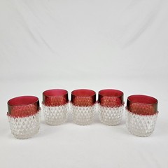 Indiana Ruby Flashed Diamond Point On The Rocks Old Fashion Glasses Vintage Bar