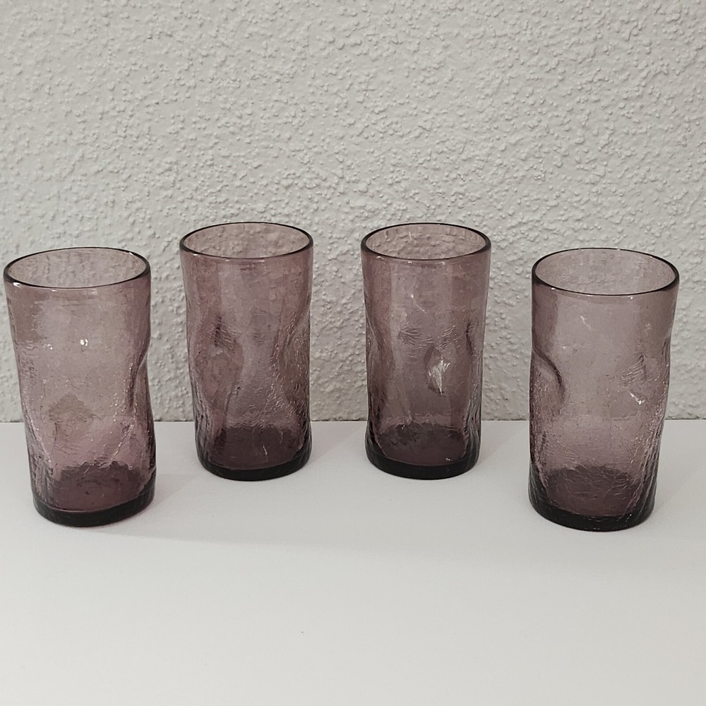 Pilgrim Pinched Crackle Glass Purple Tumblers Set Of 4