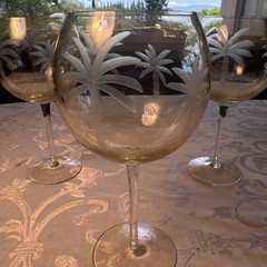 Lenox Amber British Colonial Palm Tree Etched Balloon Wine Glass, Set Of 3