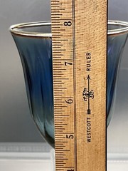 3 Vintage 7.75″ Gold Rim Iridescent Luster Blue Wine Crystal Goblets 10oz