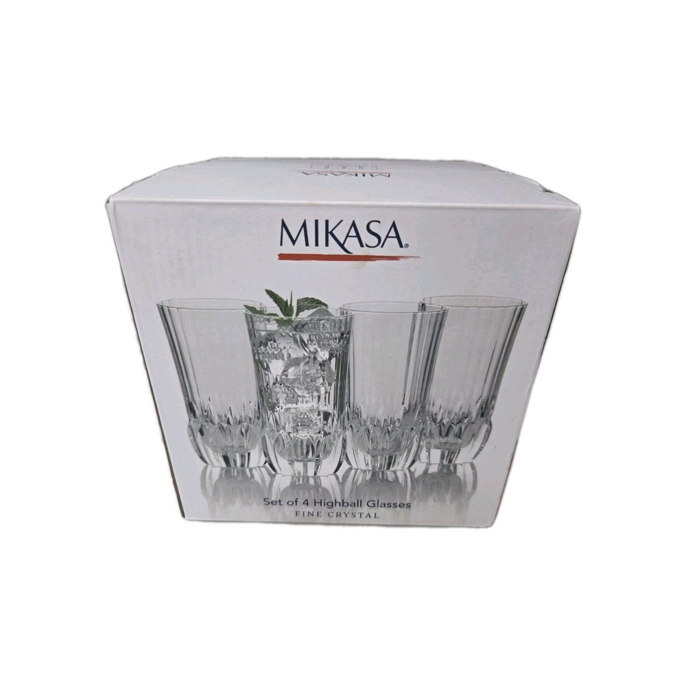 Mikasa 12oz 4Pack Highball Crystal Glasses In Original Box Never Used Beautiful