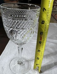Pair of Vintage Clear Crystal Water Goblets 7″ Diamond & Fan Cut Glass 7oz #0211