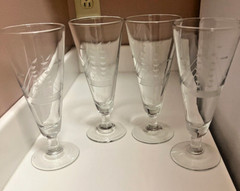 Vtg Javit Crystal 4 Clipper Schooner Sailing Ship Glasses Nautical Pilsner Beer