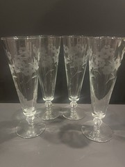 4 Vintage Libbey Pilsner Beer/Wine Glasses Crystal GLENMORE PATTERN Compotes