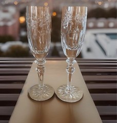 Miller Rogaska Country Garden Set of 2 Champagne Fleury Crystal Cut Glass 8 3/4