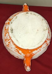 VINTAGE Orange Mold Glazed Stoneware Germany Ceramic Punch Bowl with 4 Mugs
