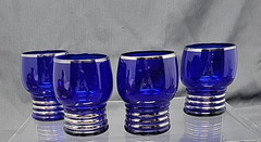 Imperial Glass Shaeffer Cobalt Blue Tumbler w/ Platinum Rim and Rings-Set of 4