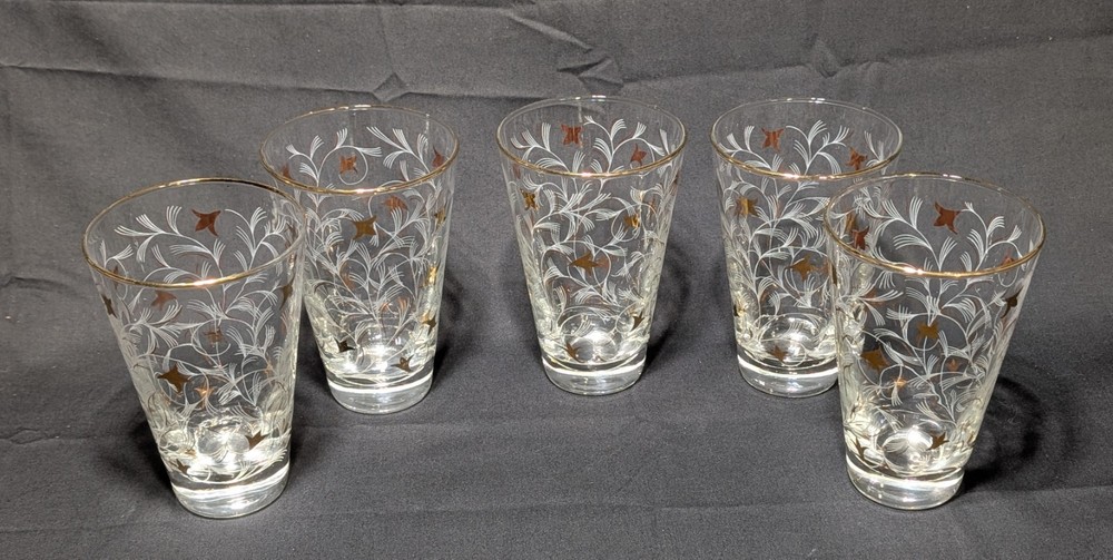 Vintage Libbey Royal Fern 5 Tumblers 5 1/4″ 13oz