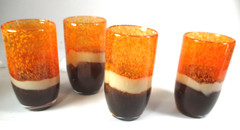 Pier 1 Tumblers 4 Mouth Blown Tri-Color Orange Speckle Cream Brown 16oz Glasses