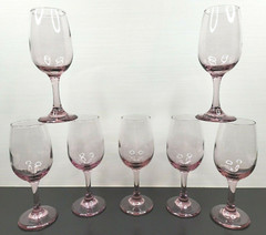 7 Libbey Premiere Pink Water Goblet Set Vintage Elegant Stemware Bar Glasses Lot