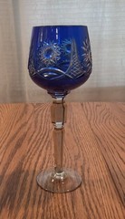 Bohemian Cobalt Blue Cut to Clear Crystal Wine Glass