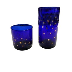 2 Vintage Libbey Celestial Cobalt Glass & Tumbler With Gold Stars
