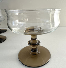Set of 8 Libbey Etched Brown Dessert Champagne Glass Stems 4″ High 3.75in Wide
