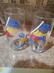 RARE Set of 2 Nautical Drinking Glasses/Tumblers Flags Sun Sailboat Waves 16oz