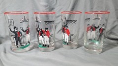 Vintage Libbey Pickwick Highball Glasses Tavern Pub Dickens MCM Red Rim Set of 4