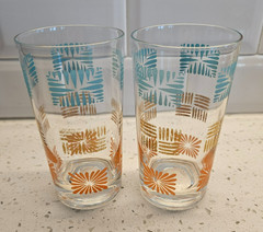 Vintage Libbey 1960’s Mid Century Tumblers Orange Gold Blue