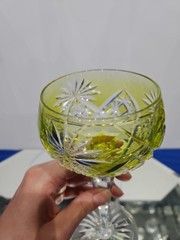 Wine Hock glass Chartreuse Yellow Cut clear Crystal Val Saint Lambert #3269/17
