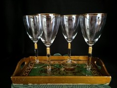 Vintage Hollywood Regency Style Wine Goblets W/ Gold Wafers Hardware on Stem – 4
