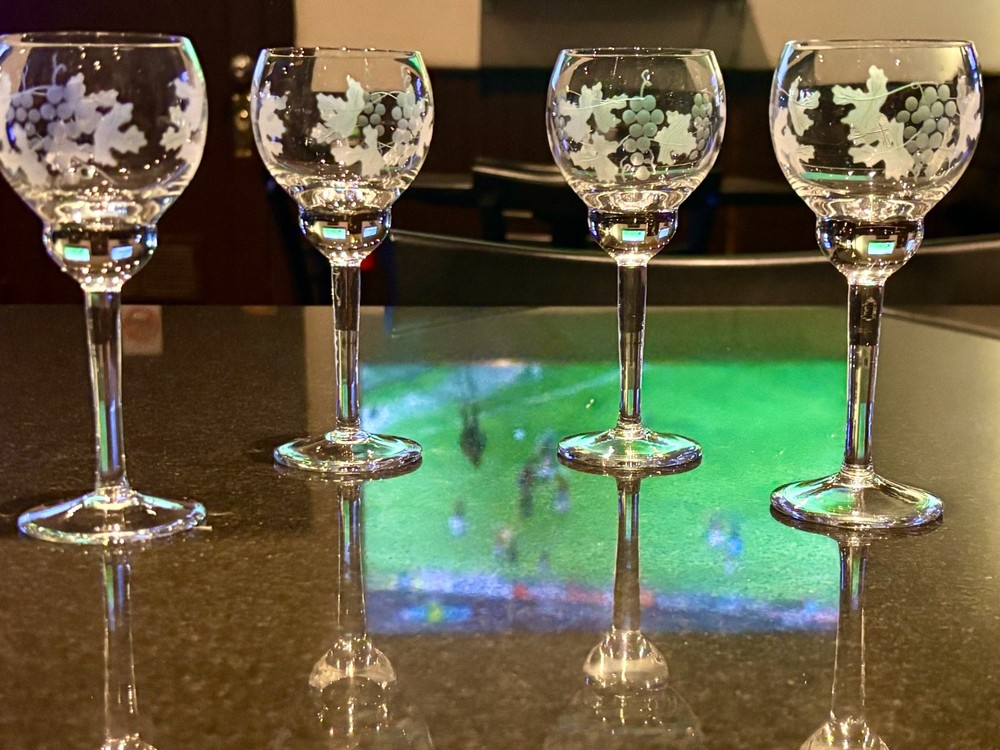 Antique Bohemian Hand-Blown Crystal Wine Glasses (Set of 4) c. 1890–1915
