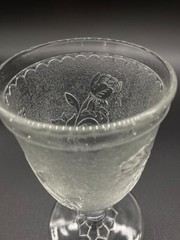 EAPG Antique Victorian Bryce Bros Glass 5-3/4″ Water Wine Goblet Rose in Snow