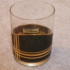 Rare CULVER Black Coral 22k Gold Trim Glass MCM Barware NOS Label Attached