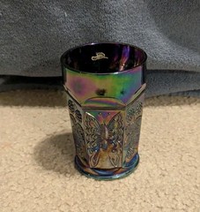 Vintage Fenton Blue Carnival Glass Butterfly & Berry Pattern Tumbler