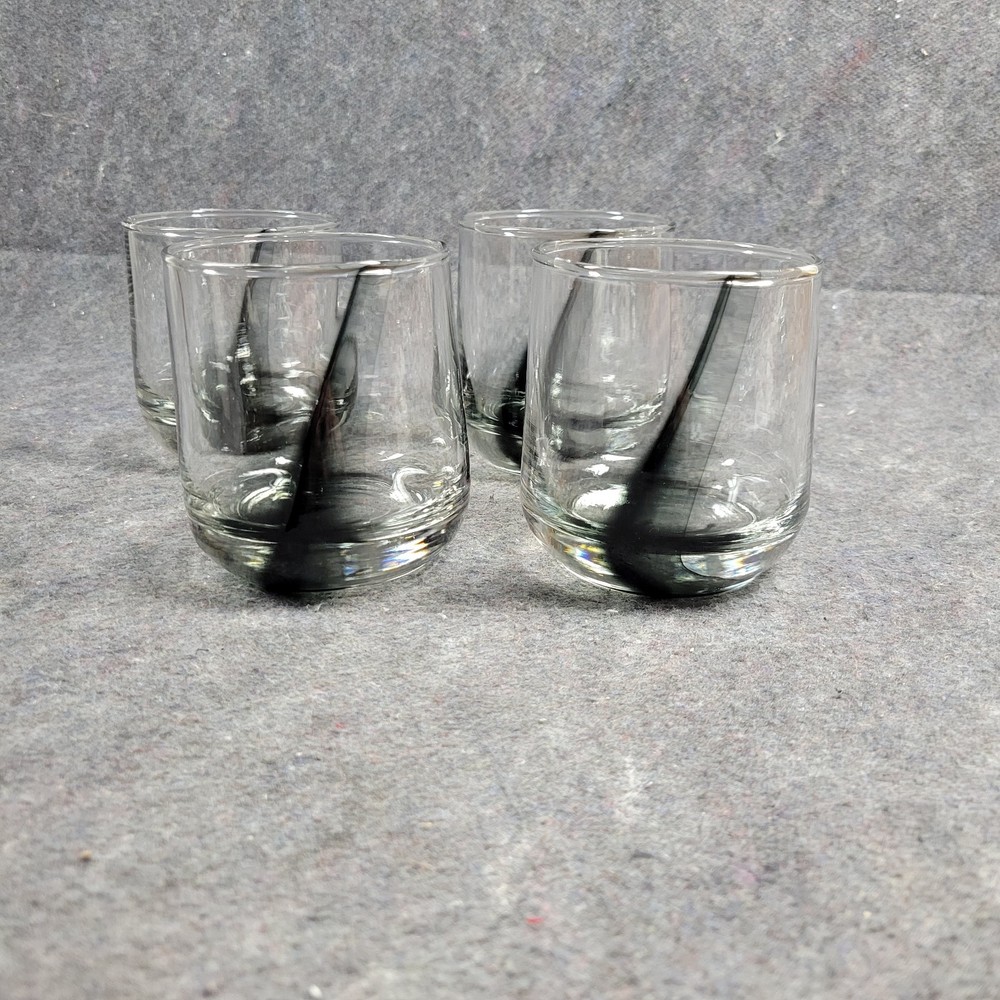 4 CRISA BLACK ONYX SWIRL #144 3.25″×3.75″ Rock Glasses Heavy Bottom